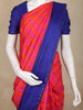 Rani Pink and Orange Checked Woven Kanchipuram Silk Saree with Royal Blue Zari Border