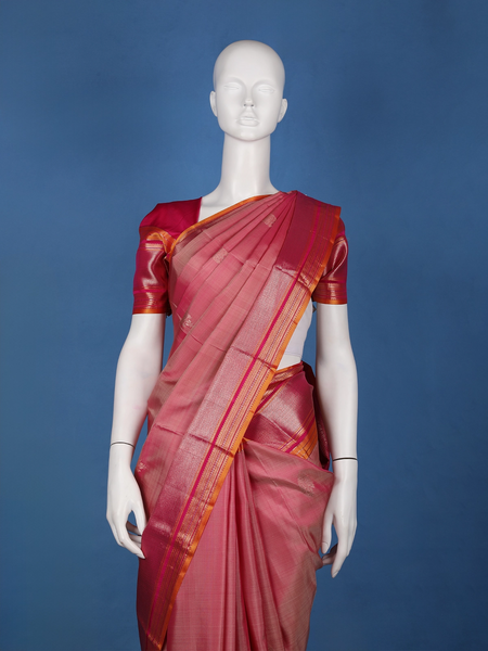 Rani Pink Floral Design Zari Border Silk Saree - Diadem