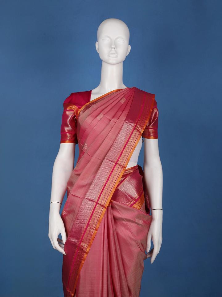 Rani Pink Floral Design Zari Border Silk Saree - Diadem