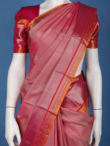 Rani Pink Floral Design Zari Border Silk Saree - Diadem