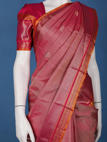 Rani Pink Floral Design Zari Border Silk Saree - Diadem