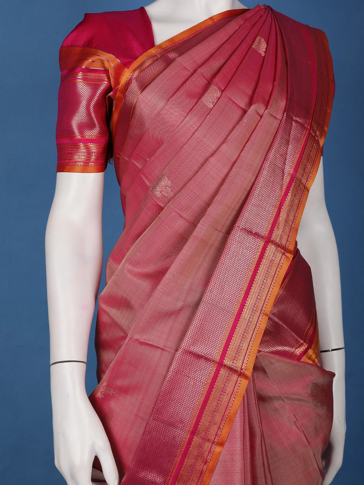 Rani Pink Floral Design Zari Border Silk Saree - Diadem