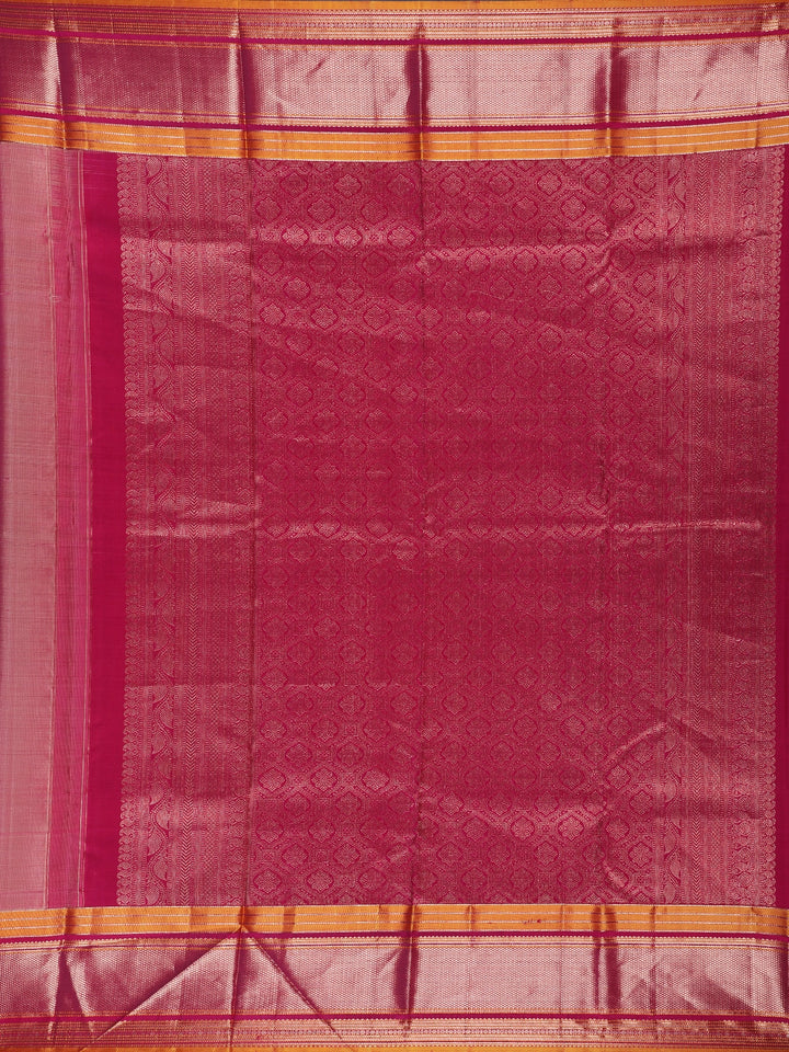 Rani Pink Floral Design Zari Border Silk Saree - Diadem