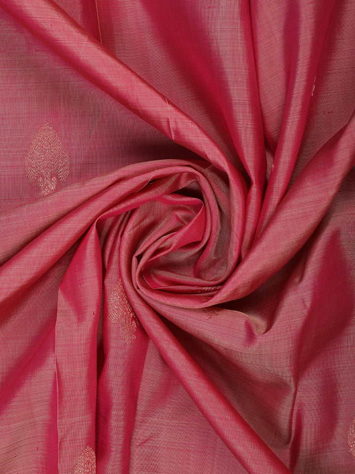 Rani Pink Floral Design Zari Border Silk Saree - Diadem