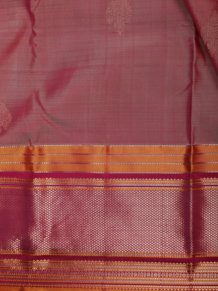 Rani Pink Floral Design Zari Border Silk Saree - Diadem