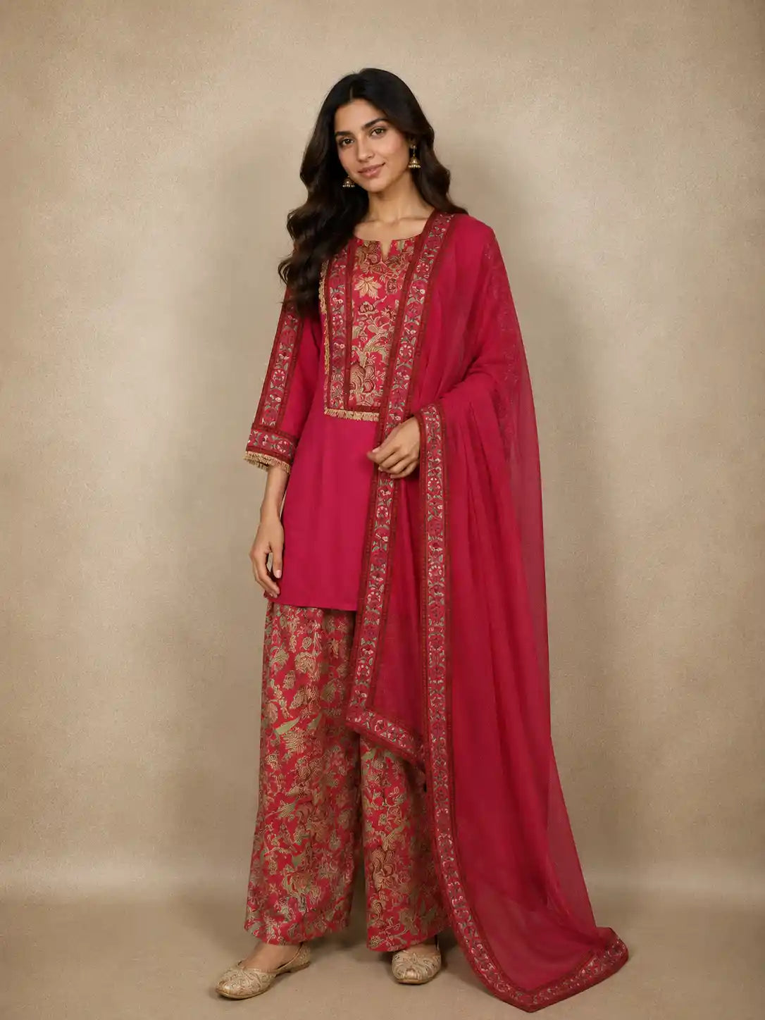Rani Pink Floral Embroidered Design Cotton Patiala Salwar Suit