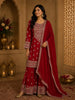 Rani Pink Floral Embroidered and Stone Embellished Design Georgette Palazzo Suit with Dupatta