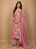 Rani Pink Floral Printed Design Cotton Straight Cut Salwar Suit
