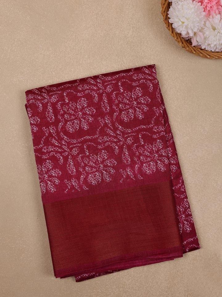 Rani Pink Floral Printed Fancy Cotton Saree - Diadem