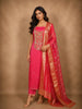Rani Pink Floral Sequins and Zardozi Embroidered Design Tissue Unstitched Salwar Material with Dupatta