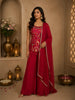 Rani Pink Floral Thread Embroidered Design Georgette Palazzo Suit with Dupatta