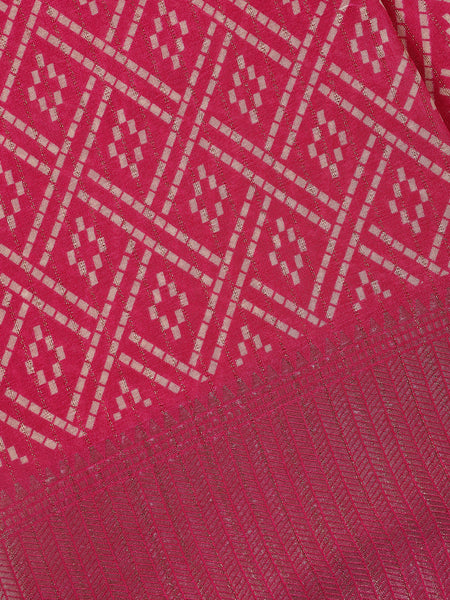 Rani Pink Geometric Pattern Fancy Cotton Saree - Diadem