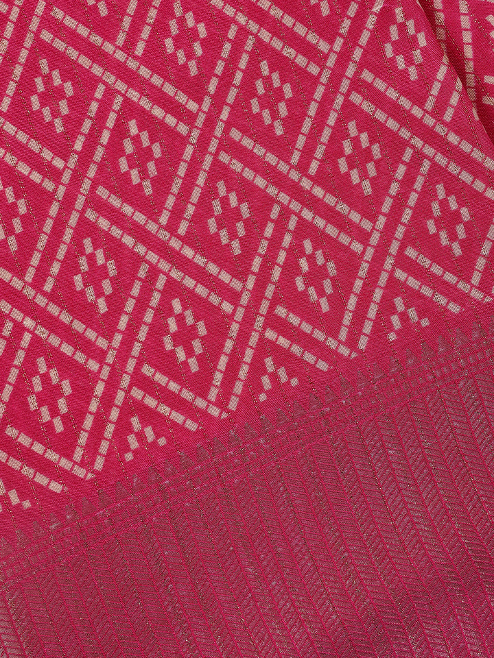 Rani Pink Geometric Pattern Fancy Cotton Saree - Diadem
