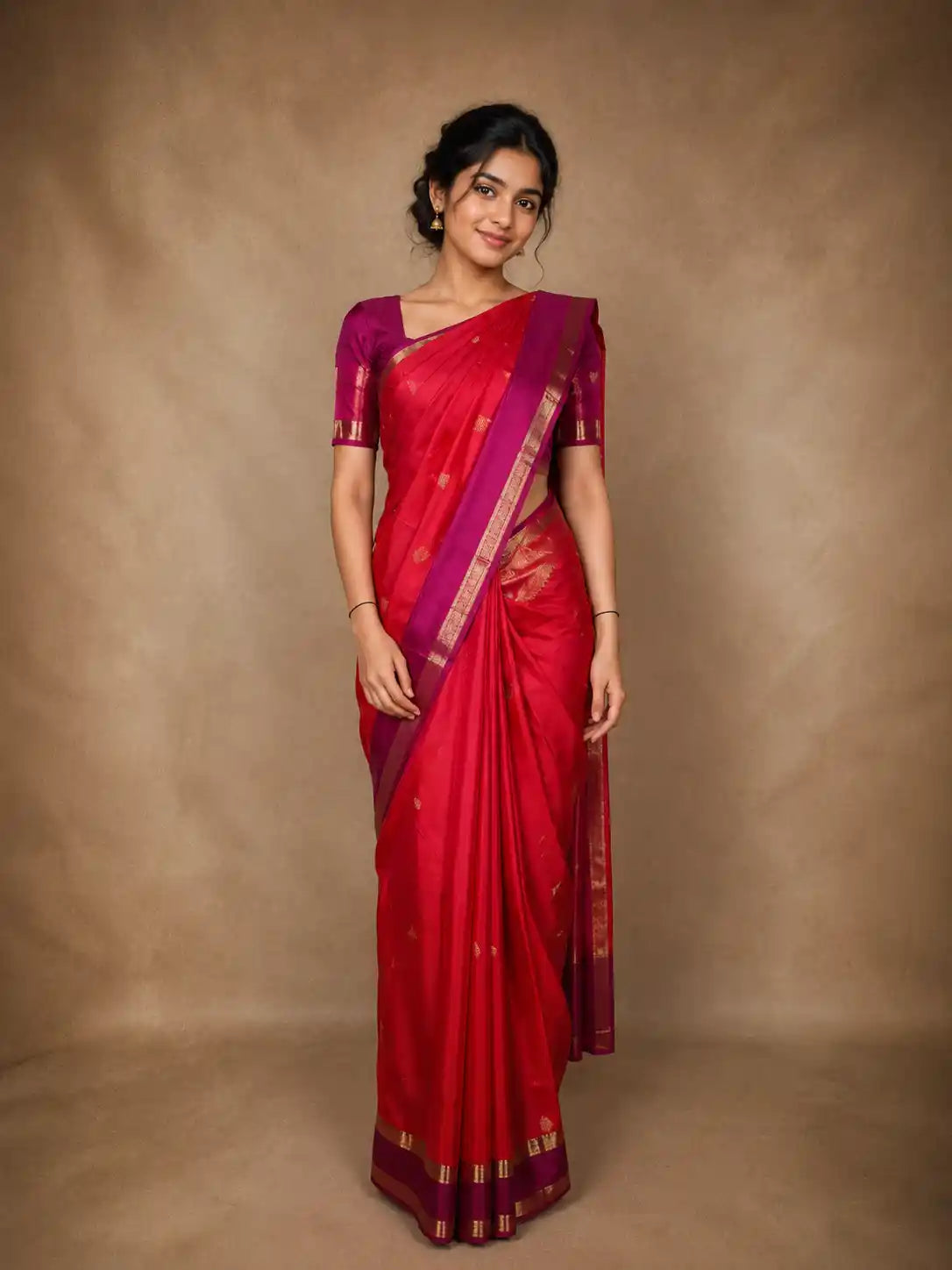 Rani Pink Paisley Butta Woven Design Pure Kanchipuram Silk Saree with Contrast Border