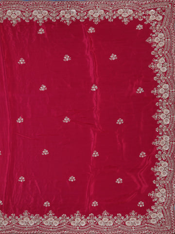 Rani Pink Sequin Design Stone Embellishment Satin Saree - Diadem
