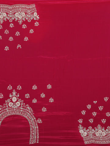 Rani Pink Sequin Design Stone Embellishment Satin Saree - Diadem