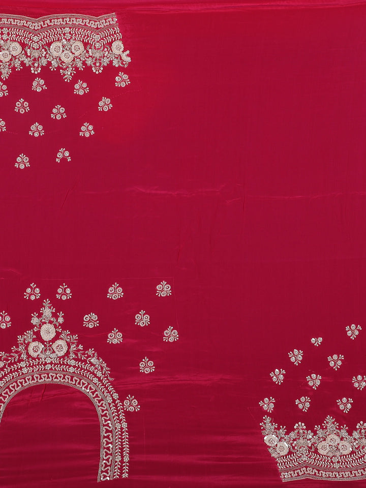 Rani Pink Sequin Design Stone Embellishment Satin Saree - Diadem