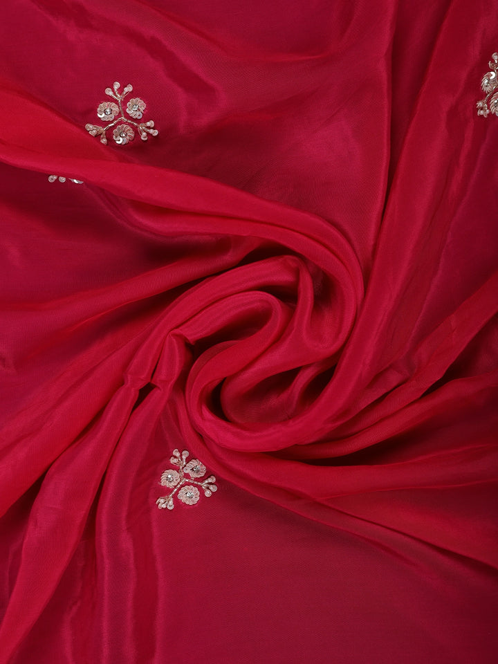 Rani Pink Sequin Design Stone Embellishment Satin Saree - Diadem
