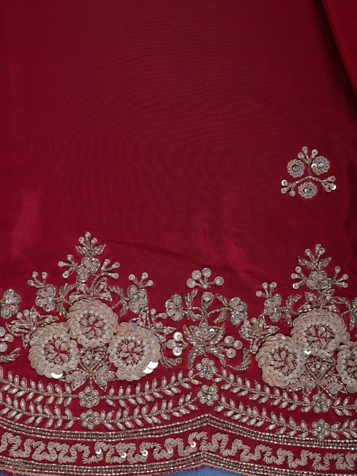Rani Pink Sequin Design Stone Embellishment Satin Saree - Diadem