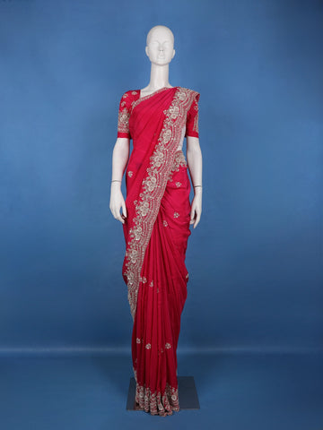 Rani Pink Sequin Design Stone Embellishment Satin Saree - Diadem
