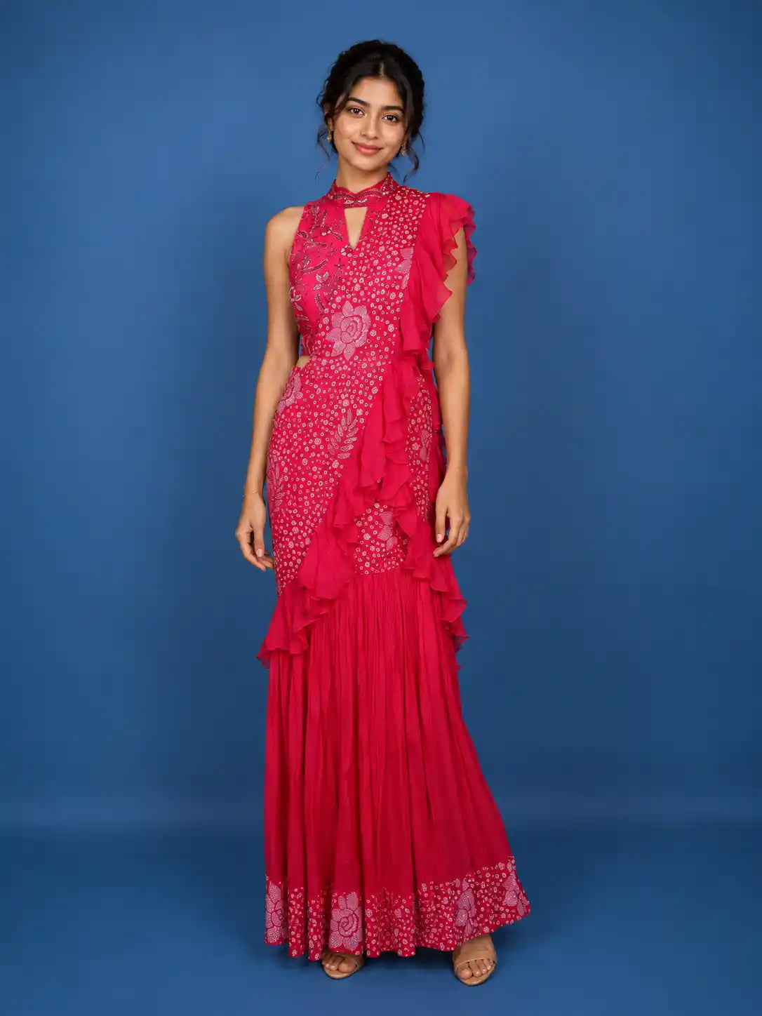 Rani Pink Sequins Embellished Design Georgette Ready To Wear Saree with Designer Blouse