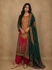 Rani Pink Traditional Motif Printed Design Cotton Straight Cut Salwar Suit with Dupatta