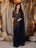 Deep Navy Blue Heavy Beads and Kartana Embroidered Design Shimmer Ready To Wear Saree with Designer Blouse