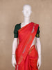Red-Orange Floral Design Pure Kanchipuram Silk Saree