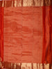 Red-Orange Vertical Stripes and Butta Zari Woven Design Pure Kanchipuram Silk Saree with Matching Zari Border