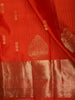 Red-Orange Vertical Stripes and Butta Zari Woven Design Pure Kanchipuram Silk Saree with Matching Zari Border