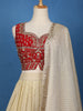 Red And Cream Floral Embroidered Tissue Lehenga With Dupatta