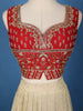 Red And Cream Floral Embroidered Tissue Lehenga With Dupatta
