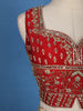 Red And Cream Floral Embroidered Tissue Lehenga With Dupatta