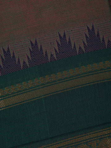 Red And Green Solid Design Cotton Saree With Temple Zari Border - Diadem