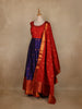 Red And Navy Blue Floral Woven Banarasi Silk Gown With Dupatta