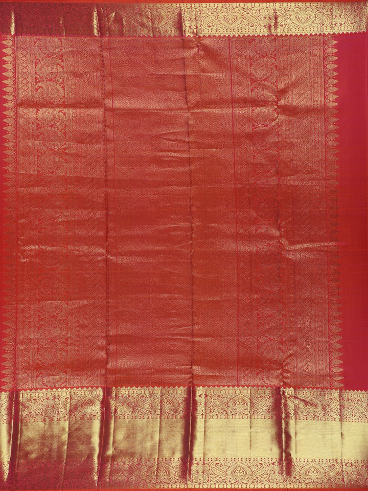 Red And Pink Dual-Tone Floral Stripes Woven Pure Kanchipuram Bridal Silk Saree - Diadem