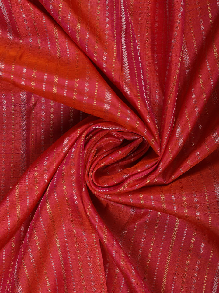 Red And Pink Dual-Tone Floral Stripes Woven Pure Kanchipuram Bridal Silk Saree - Diadem