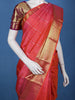 Red And Pink Dual-Tone Floral Stripes Woven Pure Kanchipuram Bridal Silk Saree - Diadem