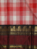 Red And White Checked Design Pure Kanchipuram Silk Saree