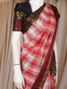 Red And White Checked Design Pure Kanchipuram Silk Saree