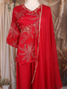 Red Beads Design Peplum Palazzo Suit with Dupatta
