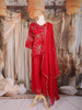 Red Beads Design Peplum Palazzo Suit with Dupatta