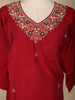 Red Floral Embroidered Design Cotton Straight Cut Salwar Suit