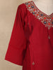 Red Floral Embroidered Design Cotton Straight Cut Salwar Suit
