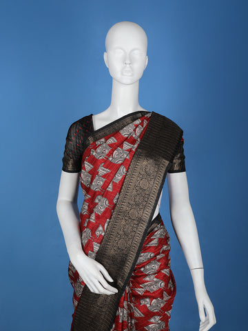 Red Bird Design Tussar Silk Saree - Diadem