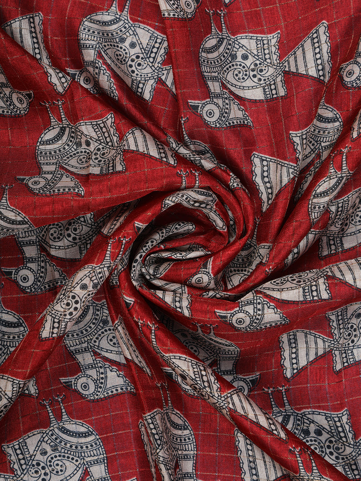 Red Bird Design Tussar Silk Saree - Diadem
