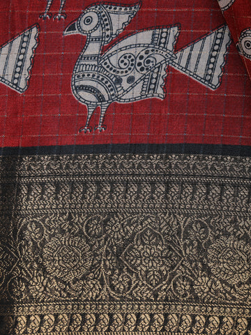 Red Bird Design Tussar Silk Saree - Diadem