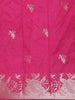 Red Birds Woven Raw Silk Saree with Contrast Pink Zari Border