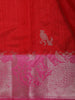 Red Birds Woven Raw Silk Saree with Contrast Pink Zari Border