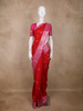 Red Birds Woven Raw Silk Saree with Contrast Pink Zari Border
